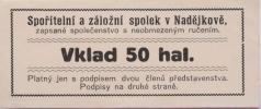 Nadějkov - spořitelní a záložní spolek - 50 H. b.l.