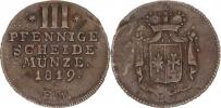 3 Pfennige 1819 FW - SCHEIDE MÜNZE KM 96 (rv. jako KM 122)