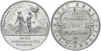 Žeton ke zlaté svatbě 1.7.2000. Nápis, opis / muž se ženou v krajině, dole nápis. Nesign. (Soušek). Hliník 30 mm, raž. 25 ks
