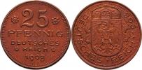 25 Fenik 1908 D - zkušební ražba - císařský znak ve