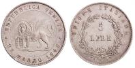 5 lira 1848 V, lev "BENEDITE", bez podstavce, Her. 10