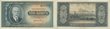 100 Kčs b.l. (1945)  sér. JL     neperf.     Baj. 74